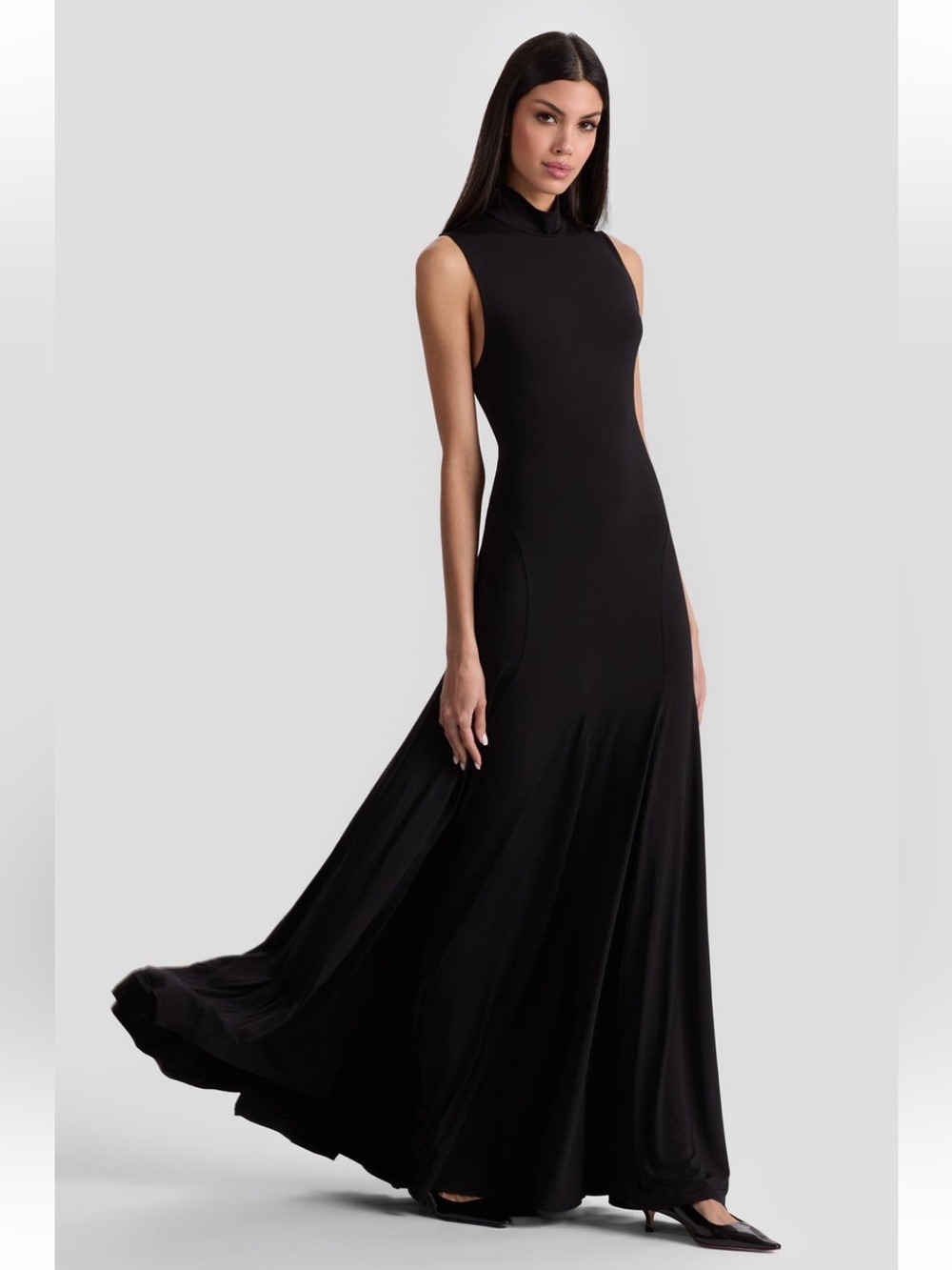 Alice + Olivia Augusta Sleeveless Black High-Neck Maxi gown Dress open back 14